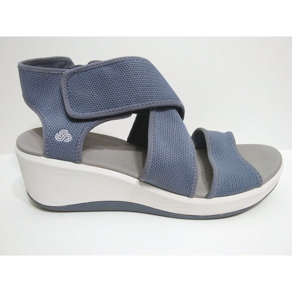 Clarks Women's 9 WIDE Wedge Sandals Step Cali Palm Knit Blue Wrap Cloudsteppers - Picture 2 of 11